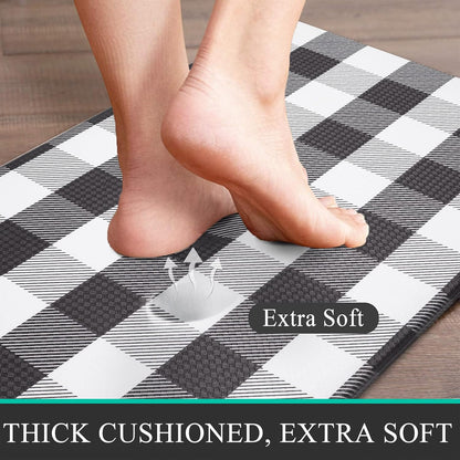 anti Fatigue Kitchen Mat Set of 2 Farmhouse Kitchen Rugs and Mats Non Slip Thick Cushioned Kitchen Floor Mats Waterproof Heavy Duty PVC Foam Kitchen Rug Runner Comfort Standing Mat Black