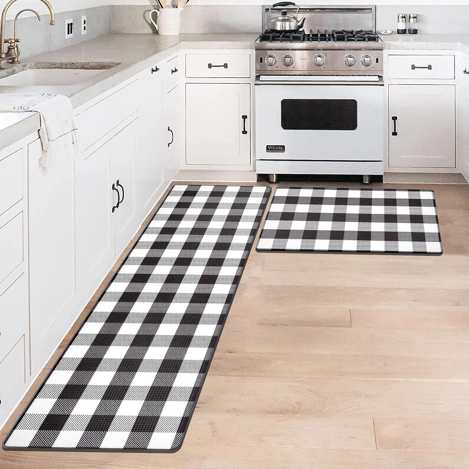 anti Fatigue Kitchen Mat Set of 2 Farmhouse Kitchen Rugs and Mats Non Slip Thick Cushioned Kitchen Floor Mats Waterproof Heavy Duty PVC Foam Kitchen Rug Runner Comfort Standing Mat Black