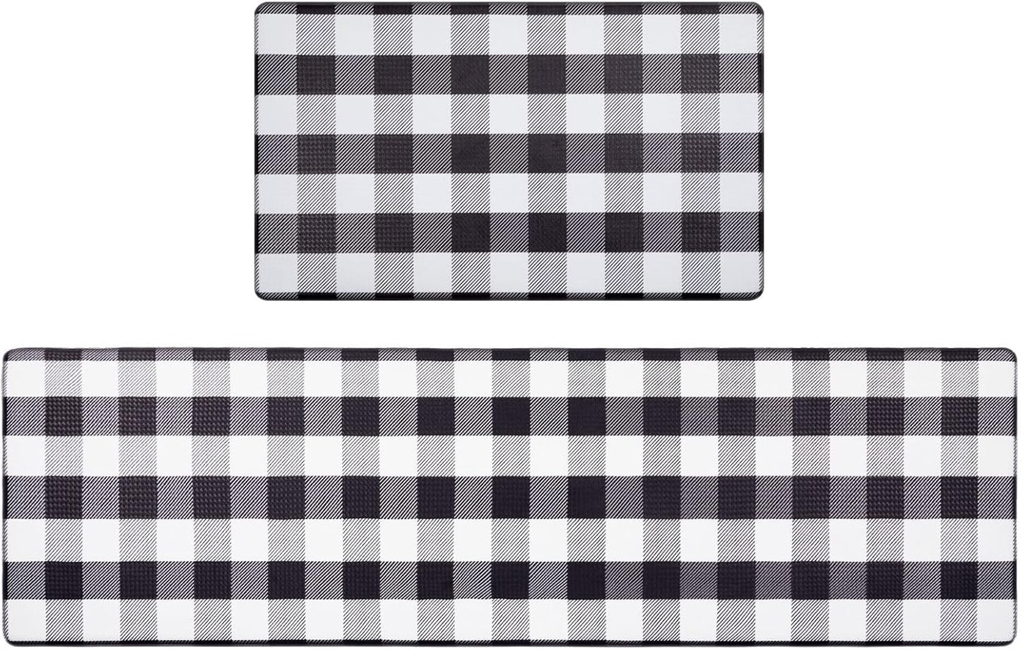 anti Fatigue Kitchen Mat Set of 2 Farmhouse Kitchen Rugs and Mats Non Slip Thick Cushioned Kitchen Floor Mats Waterproof Heavy Duty PVC Foam Kitchen Rug Runner Comfort Standing Mat Black