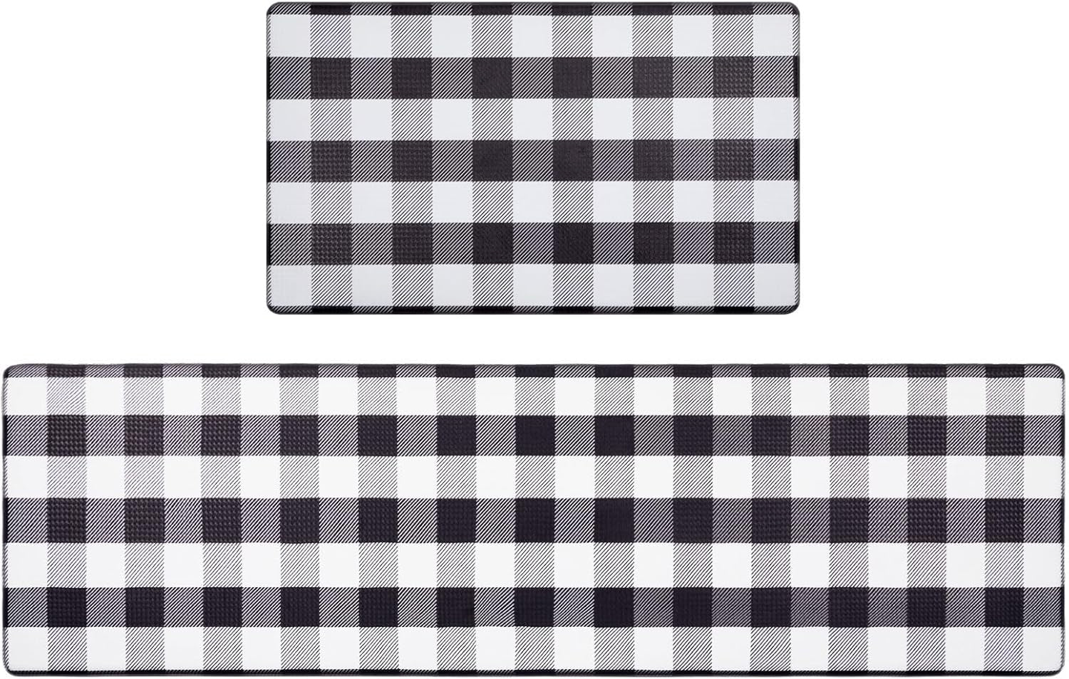 anti Fatigue Kitchen Mat Set of 2 Farmhouse Kitchen Rugs and Mats Non Slip Thick Cushioned Kitchen Floor Mats Waterproof Heavy Duty PVC Foam Kitchen Rug Runner Comfort Standing Mat Black
