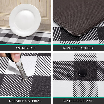 anti Fatigue Kitchen Mat Set of 2 Farmhouse Kitchen Rugs and Mats Non Slip Thick Cushioned Kitchen Floor Mats Waterproof Heavy Duty PVC Foam Kitchen Rug Runner Comfort Standing Mat Black