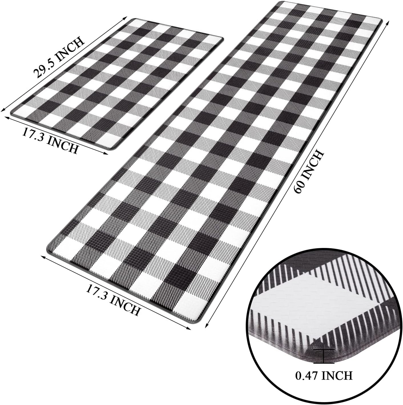 anti Fatigue Kitchen Mat Set of 2 Farmhouse Kitchen Rugs and Mats Non Slip Thick Cushioned Kitchen Floor Mats Waterproof Heavy Duty PVC Foam Kitchen Rug Runner Comfort Standing Mat Black