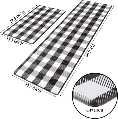 anti Fatigue Kitchen Mat Set of 2 Farmhouse Kitchen Rugs and Mats Non Slip Thick Cushioned Kitchen Floor Mats Waterproof Heavy Duty PVC Foam Kitchen Rug Runner Comfort Standing Mat Black