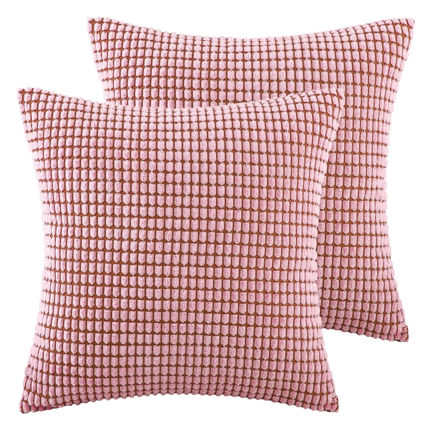 Soft Corduroy Corn Striped Velvet Series Decorative Throw Pillow, 18" X 18", Light Pink, 2 Pack
