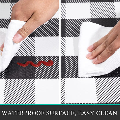 anti Fatigue Kitchen Mat Set of 2 Farmhouse Kitchen Rugs and Mats Non Slip Thick Cushioned Kitchen Floor Mats Waterproof Heavy Duty PVC Foam Kitchen Rug Runner Comfort Standing Mat Black