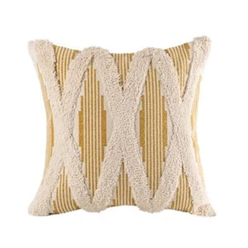 Boho Woven Cross Tufted Series Decorative Throw Pillow Cover, 18" X 18", Caramel/Beige, 1 Pack