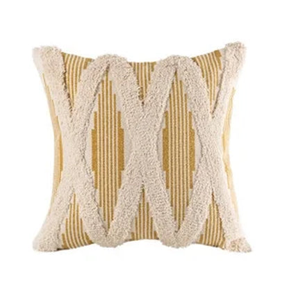 Boho Woven Cross Tufted Series Decorative Throw Pillow Cover, 18" X 18", Caramel/Beige, 1 Pack