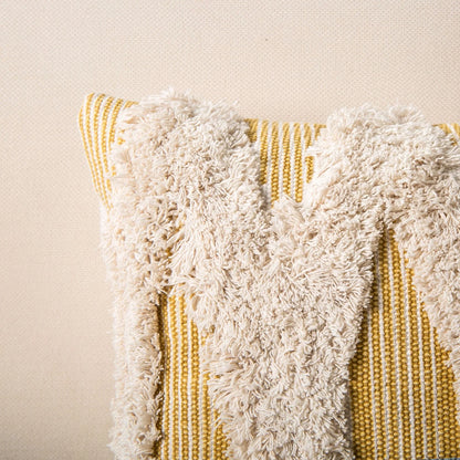 Boho Woven Cross Tufted Series Decorative Throw Pillow Cover, 18" X 18", Caramel/Beige, 1 Pack