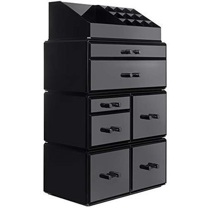 Innsweet Acrylic Cosmetic Organizer Beauty Storage Drawers, Large Makeup Storage Boxes Jewelry Display Cases with 7 Drawers, 4 Piece, Black